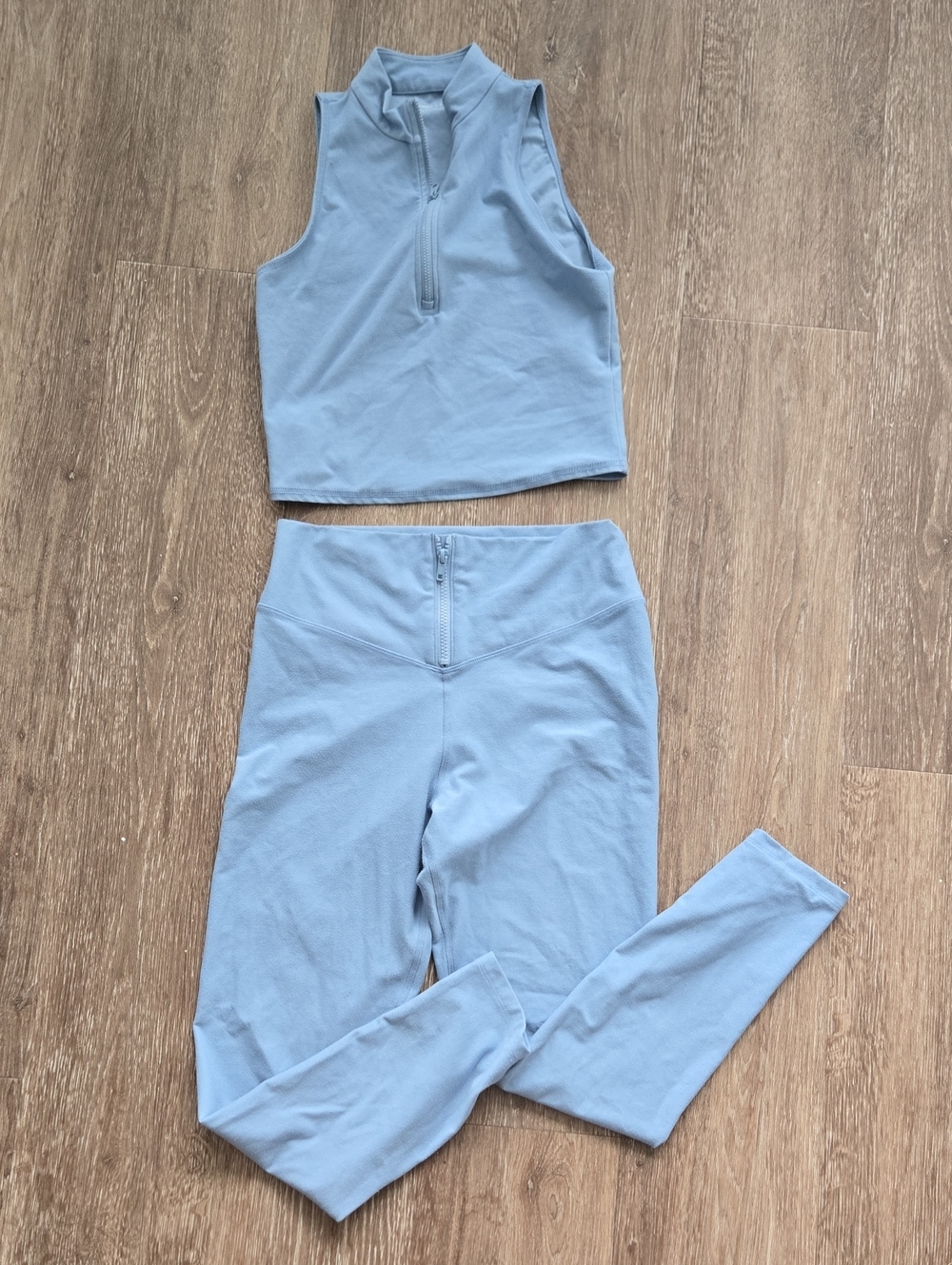 Abercrombie & Fitch Sky Blue Sleeveless Zip Crop Top & High-Waist Leggings Set